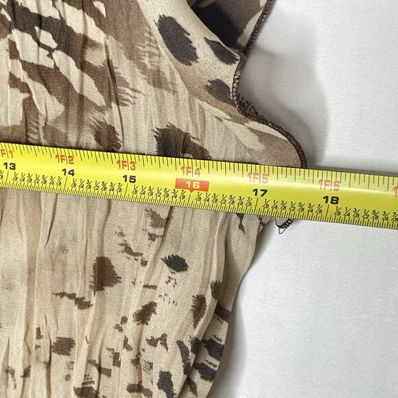 Y2K Sheer Blouse L Brown Beige Animal‎ Print Ruffle Boho Indie Fairy Bratz - Picture 6 of 7